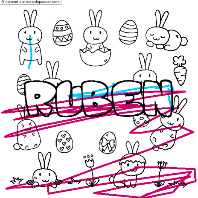 Coloriage pr&eacute;nom RUBEN - d&eacute;cor Paques par un invit&eacute;