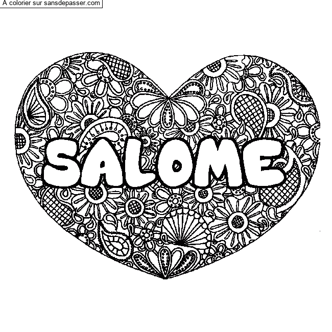 Coloriage pr&eacute;nom SALOME - d&eacute;cor Mandala coeur par un invit&eacute;