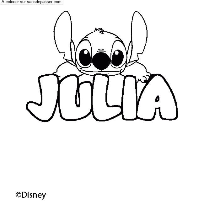 Coloriage pr&eacute;nom JULIA - d&eacute;cor Stitch par un invit&eacute;