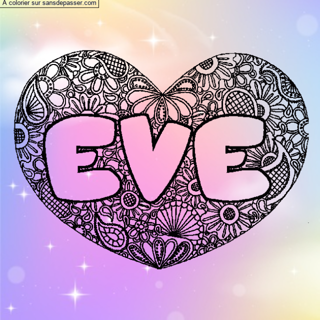 Coloriage pr&eacute;nom EVE - d&eacute;cor Mandala coeur par un invit&eacute;