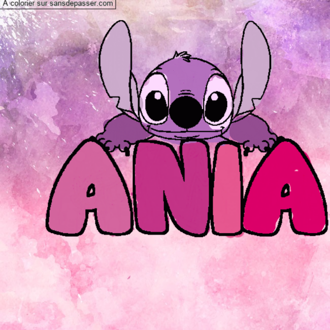 Coloriage pr&eacute;nom ANIA - d&eacute;cor Stitch par un invit&eacute;