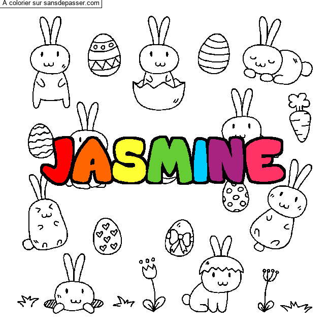 Coloriage pr&eacute;nom JASMINE - d&eacute;cor Paques par un invit&eacute;