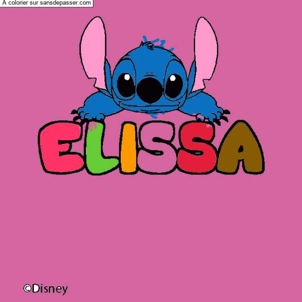 Coloriage pr&eacute;nom ELISSA - d&eacute;cor Stitch par un invit&eacute;