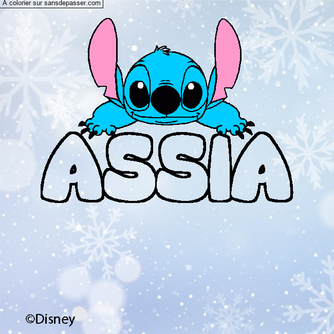 Coloriage pr&eacute;nom ASSIA - d&eacute;cor Stitch par un invit&eacute;