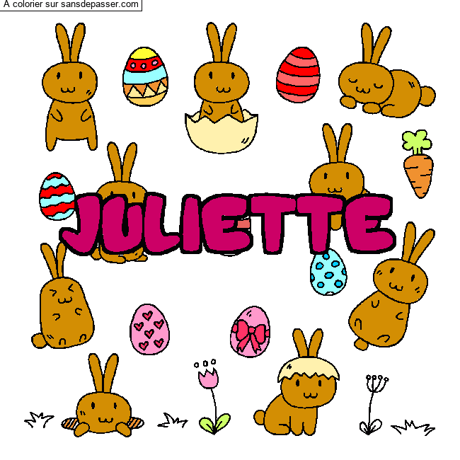 Coloriage pr&eacute;nom JULIETTE - d&eacute;cor Paques par un invit&eacute;