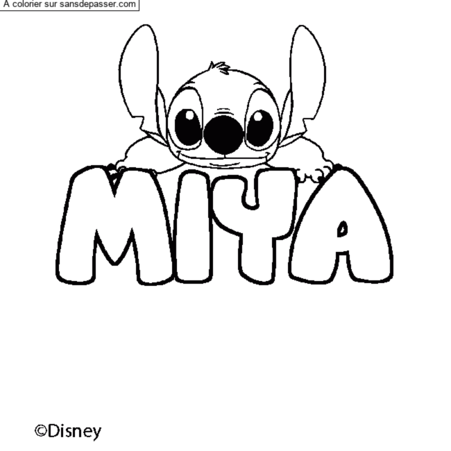 Coloriage pr&eacute;nom MIYA - d&eacute;cor Stitch par un invit&eacute;