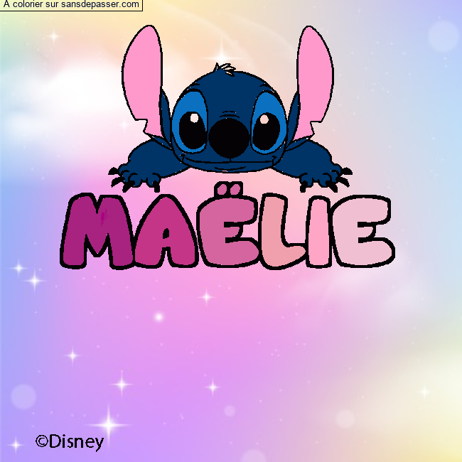 Coloriage pr&eacute;nom MA&Euml;LIE - d&eacute;cor Stitch par un invit&eacute;