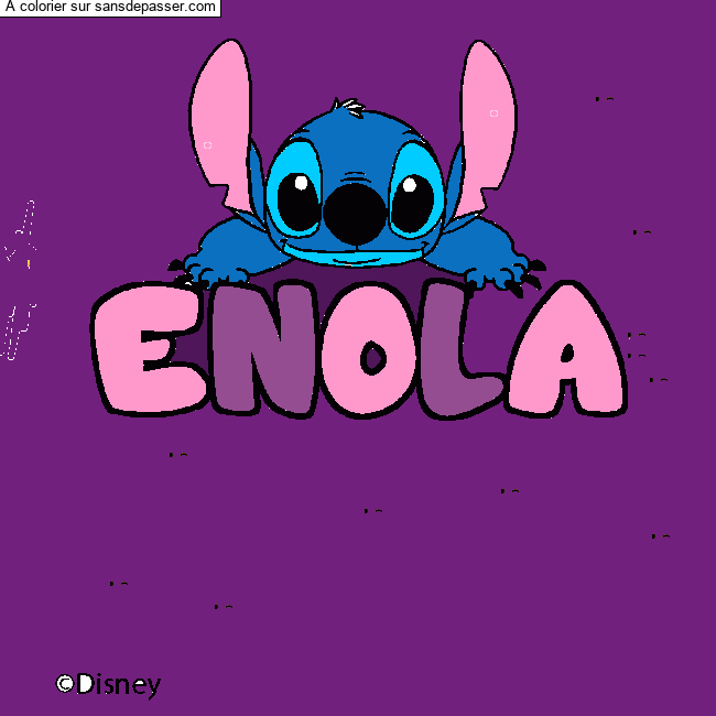 Coloriage pr&eacute;nom ENOLA - d&eacute;cor Stitch par un invit&eacute;