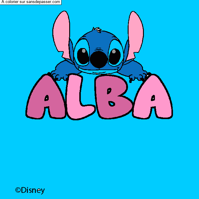 Coloriage pr&eacute;nom ALBA - d&eacute;cor Stitch par un invit&eacute;