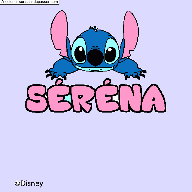 Coloriage pr&eacute;nom S&Eacute;R&Eacute;NA - d&eacute;cor Stitch par un invit&eacute;
