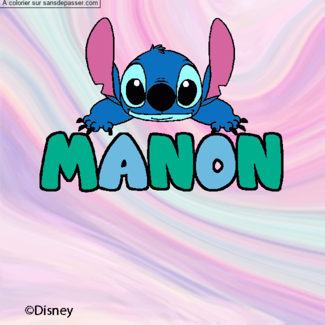 Coloriage pr&eacute;nom MANON - d&eacute;cor Stitch par un invit&eacute;