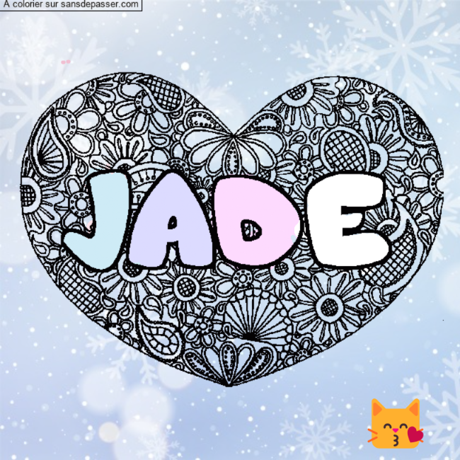 Coloriage pr&eacute;nom JADE - d&eacute;cor Mandala coeur par un invit&eacute;