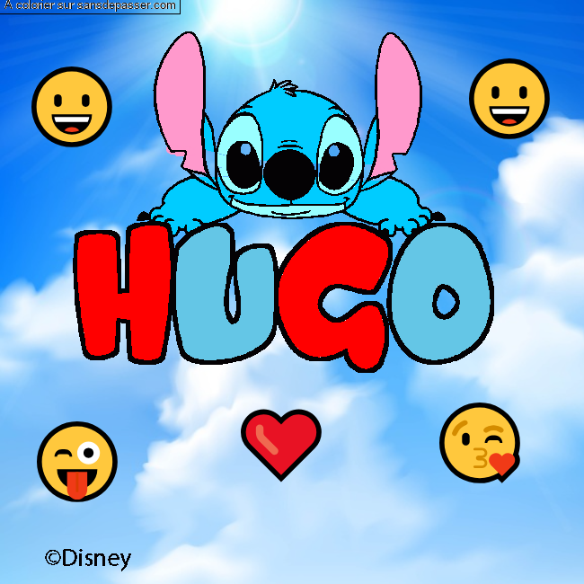 Coloriage pr&eacute;nom HUGO - d&eacute;cor Stitch par un invit&eacute;