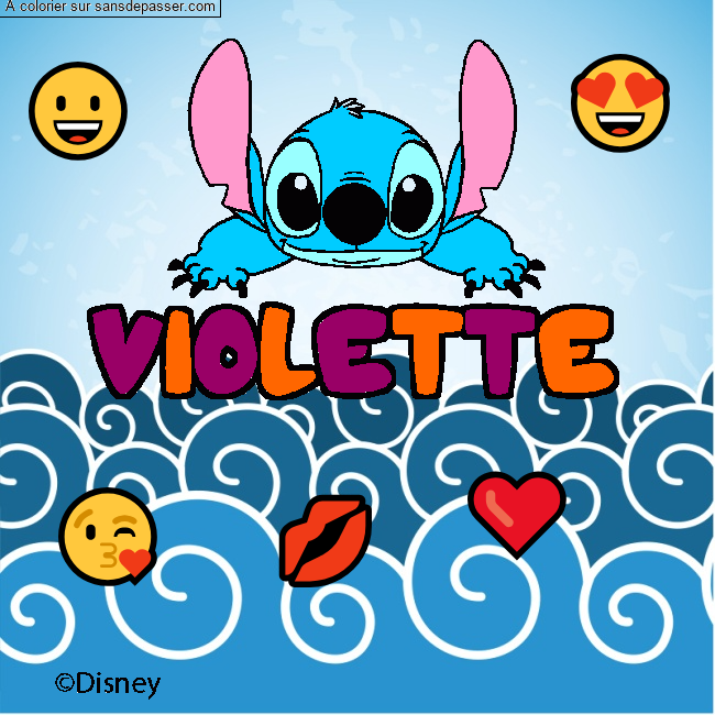 Coloriage pr&eacute;nom VIOLETTE - d&eacute;cor Stitch par un invit&eacute;