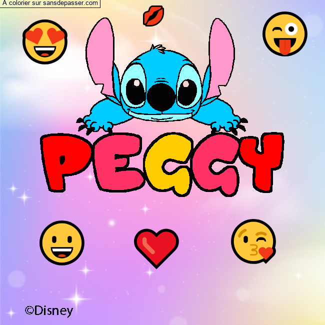 Coloriage pr&eacute;nom PEGGY - d&eacute;cor Stitch par un invit&eacute;