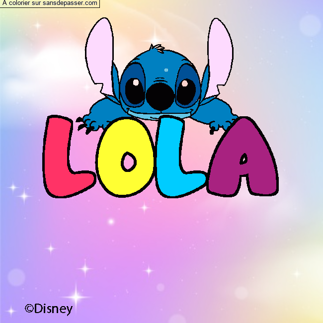 Coloriage pr&eacute;nom LOLA - d&eacute;cor Stitch par un invit&eacute;