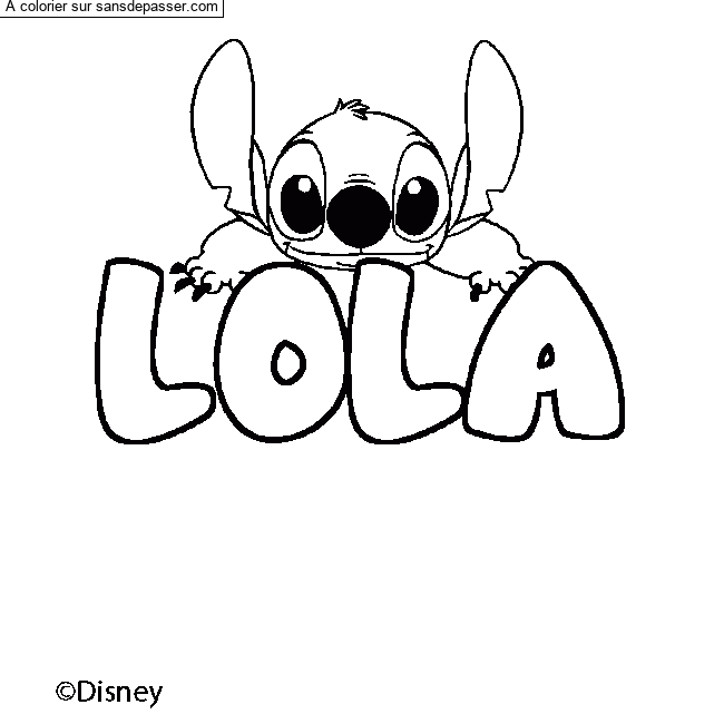 Coloriage pr&eacute;nom LOLA - d&eacute;cor Stitch par un invit&eacute;