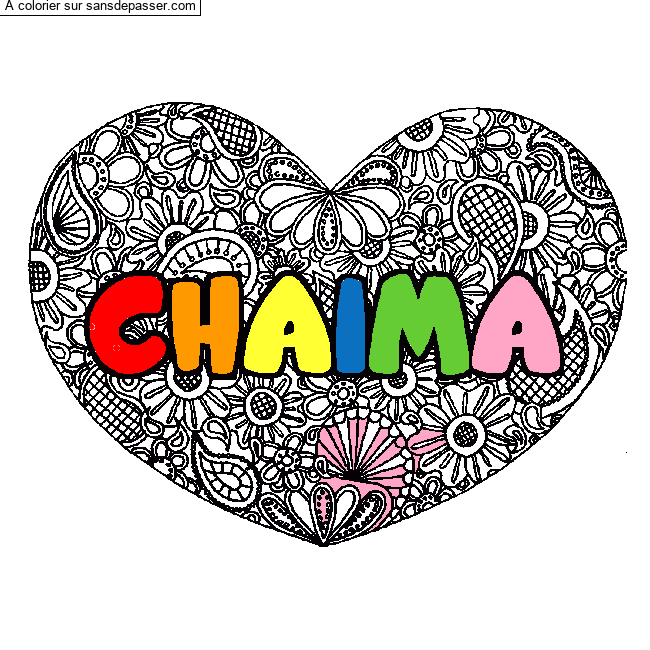 Coloriage pr&eacute;nom CHAIMA - d&eacute;cor Mandala coeur par un invit&eacute;
