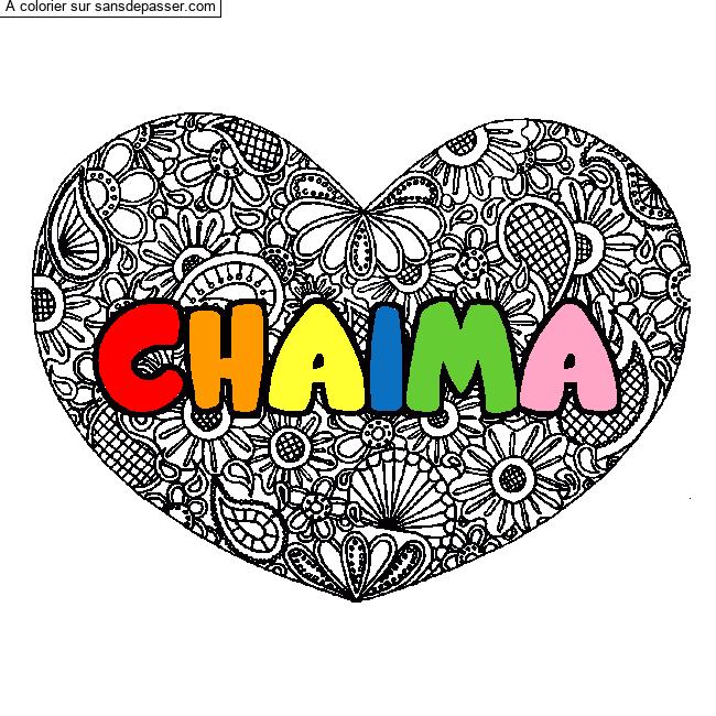Coloriage pr&eacute;nom CHAIMA - d&eacute;cor Mandala coeur par un invit&eacute;