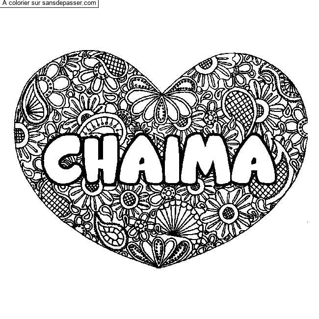 Coloriage pr&eacute;nom CHAIMA - d&eacute;cor Mandala coeur par un invit&eacute;