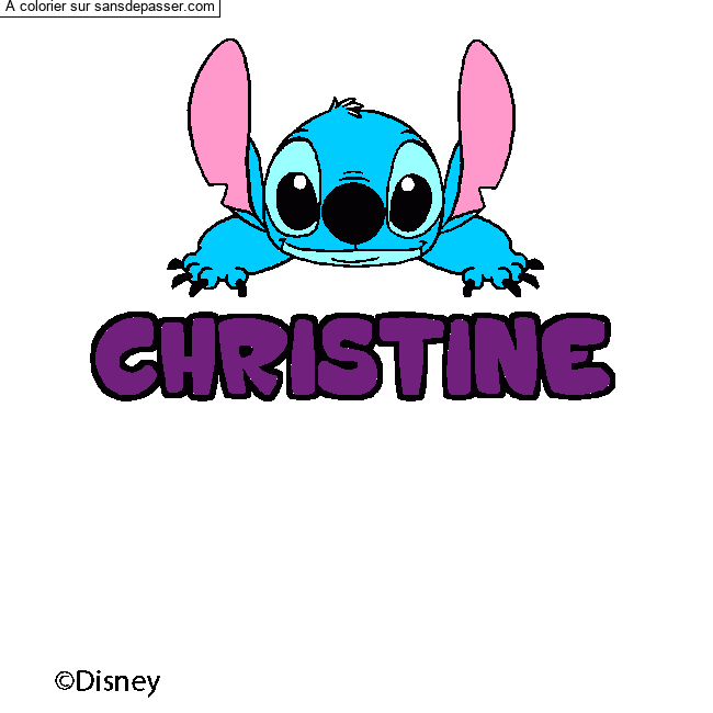Coloriage pr&eacute;nom CHRISTINE - d&eacute;cor Stitch par un invit&eacute;