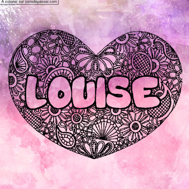 Coloriage prénom LOUISE - décor Mandala coeur par un invité