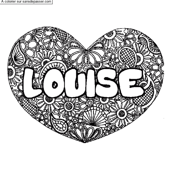 Coloriage prénom LOUISE - décor Mandala coeur par un invité