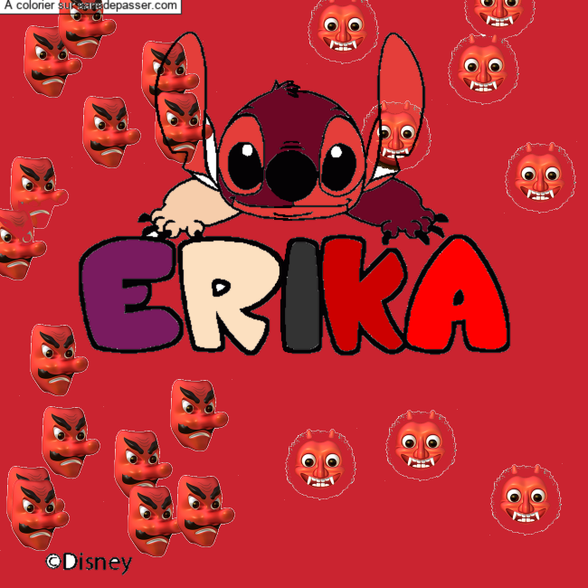Coloriage pr&eacute;nom ERIKA - d&eacute;cor Stitch par un invit&eacute;