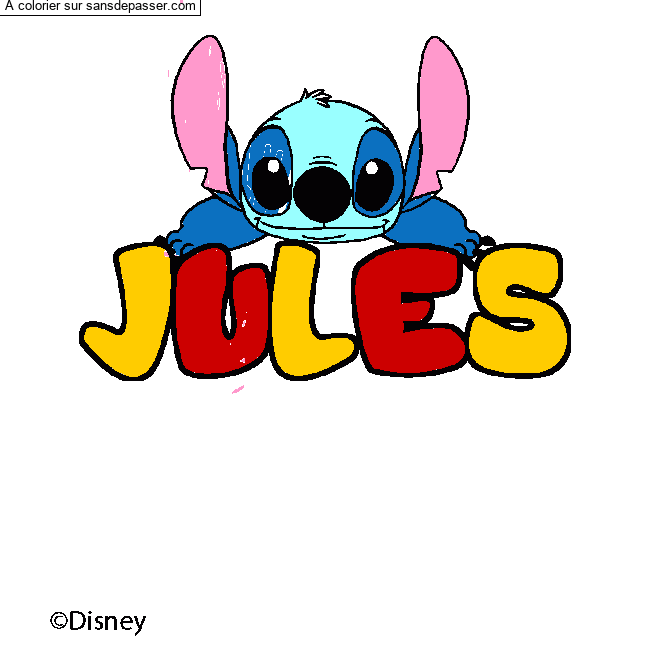Coloriage pr&eacute;nom JULES - d&eacute;cor Stitch par un invit&eacute;