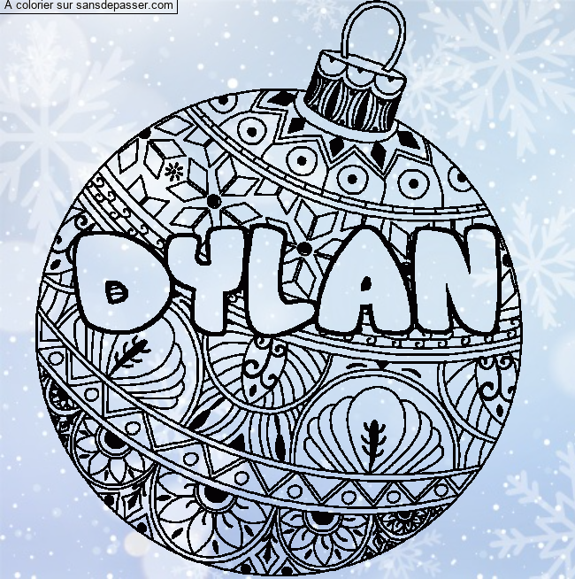 Coloriage pr&eacute;nom DYLAN - d&eacute;cor Boule de No&euml;l par un invit&eacute;