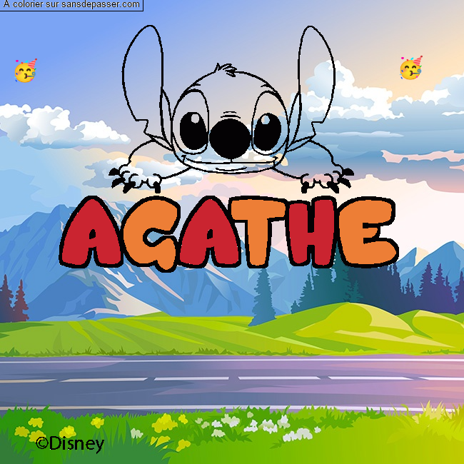 Coloriage Coloriage pr&eacute;nom AGATHE - d&eacute;cor Stitch par un invit&eacute;