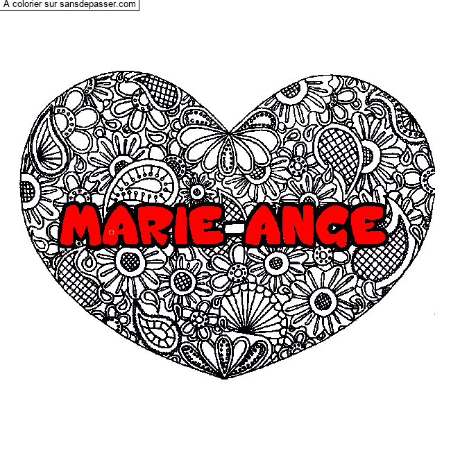 Coloriage pr&eacute;nom MARIE-ANGE - d&eacute;cor Mandala coeur par many