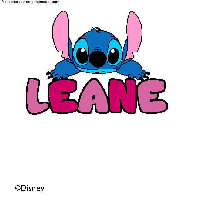 Coloriage pr&eacute;nom LEANE - d&eacute;cor Stitch par un invit&eacute;