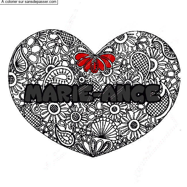 Coloriage pr&eacute;nom MARIE-ANGE - d&eacute;cor Mandala coeur par many