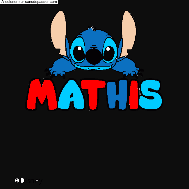 Coloriage pr&eacute;nom MATHIS - d&eacute;cor Stitch par un invit&eacute;