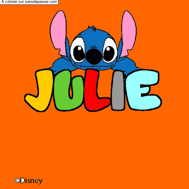 Coloriage pr&eacute;nom JULIE - d&eacute;cor Stitch par un invit&eacute;