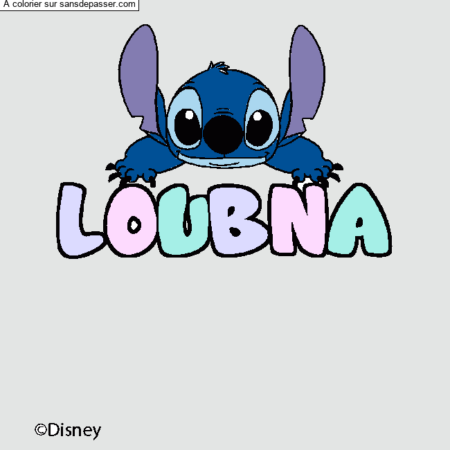 Coloriage pr&eacute;nom LOUBNA - d&eacute;cor Stitch par un invit&eacute;