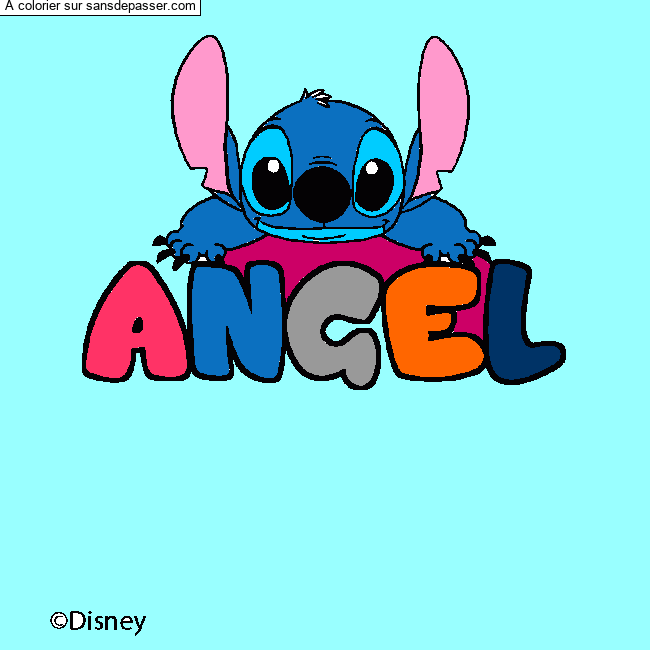 Coloriage pr&eacute;nom ANGEL - d&eacute;cor Stitch par un invit&eacute;