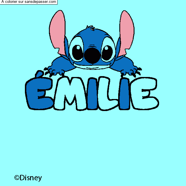 Coloriage pr&eacute;nom &Eacute;MILIE - d&eacute;cor Stitch par un invit&eacute;