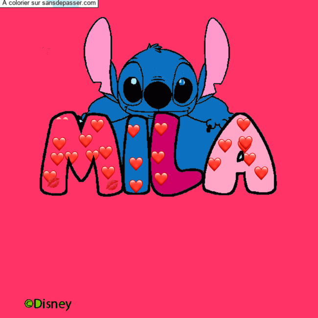 Coloriage pr&eacute;nom MILA - d&eacute;cor Stitch par un invit&eacute;