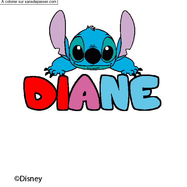 Coloriage pr&eacute;nom DIANE - d&eacute;cor Stitch par un invit&eacute;