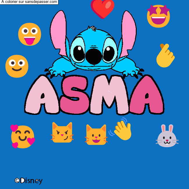 Coloriage pr&eacute;nom ASMA - d&eacute;cor Stitch par un invit&eacute;