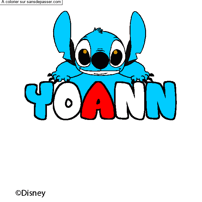 Coloriage pr&eacute;nom YOANN - d&eacute;cor Stitch par un invit&eacute;