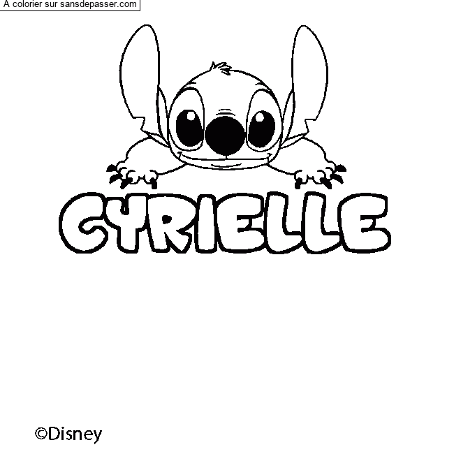 Coloriage pr&eacute;nom CYRIELLE - d&eacute;cor Stitch par un invit&eacute;