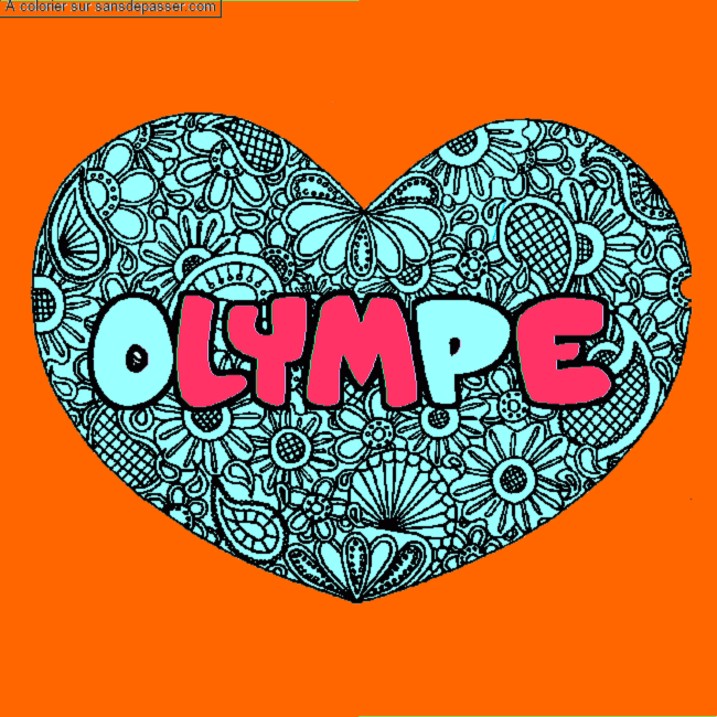 Coloriage pr&eacute;nom OLYMPE - d&eacute;cor Mandala coeur par un invit&eacute;