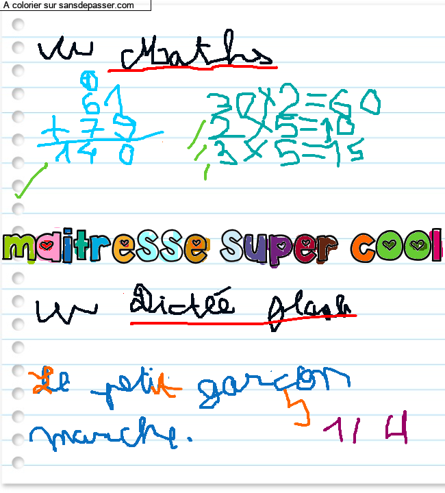Coloriage pr&eacute;nom personnalis&eacute; "maitresse super cool" par un invit&eacute;