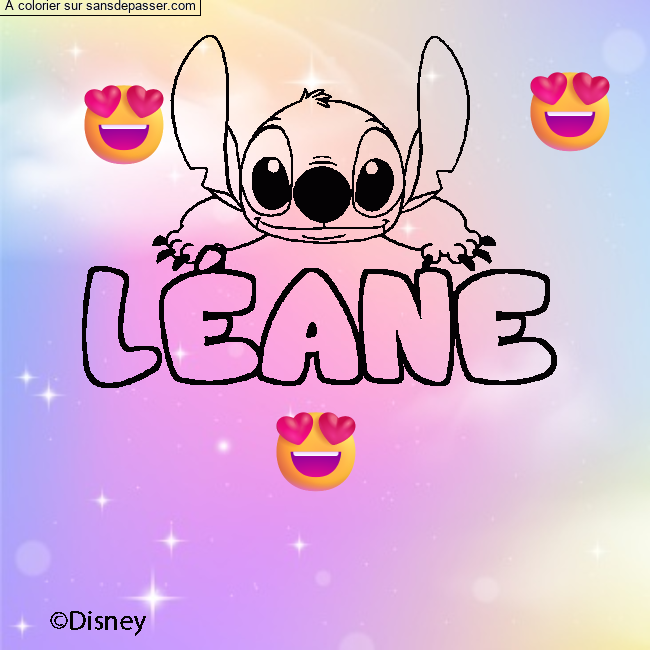 Coloriage pr&eacute;nom L&Eacute;ANE - d&eacute;cor Stitch par un invit&eacute;