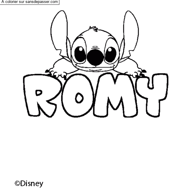 Coloriage pr&eacute;nom ROMY - d&eacute;cor Stitch par un invit&eacute;