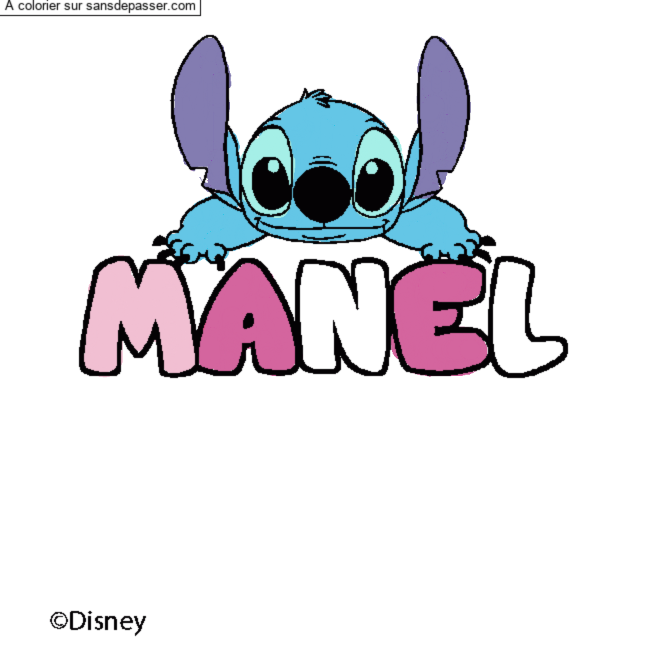 Coloriage pr&eacute;nom MANEL - d&eacute;cor Stitch par un invit&eacute;
