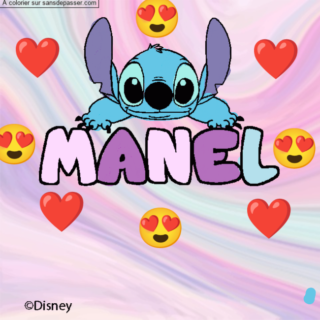 Coloriage pr&eacute;nom MANEL - d&eacute;cor Stitch par un invit&eacute;